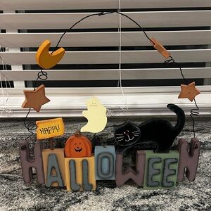Halloween Hanging Wooden Decoration with Ghost and Cat